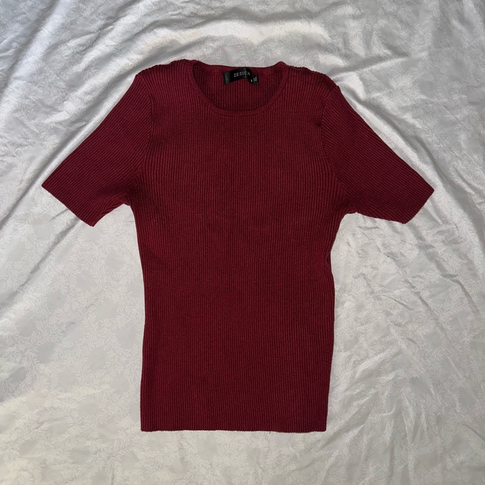 Othr Red Ribbed Knit Top